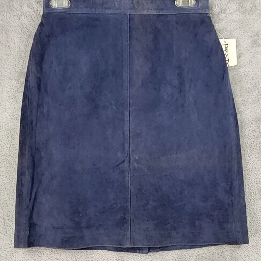 Passports Vest Skirt Set Womens Medium Blue Leather Full Zip Vintage Knee Length - Picture 3 of 16